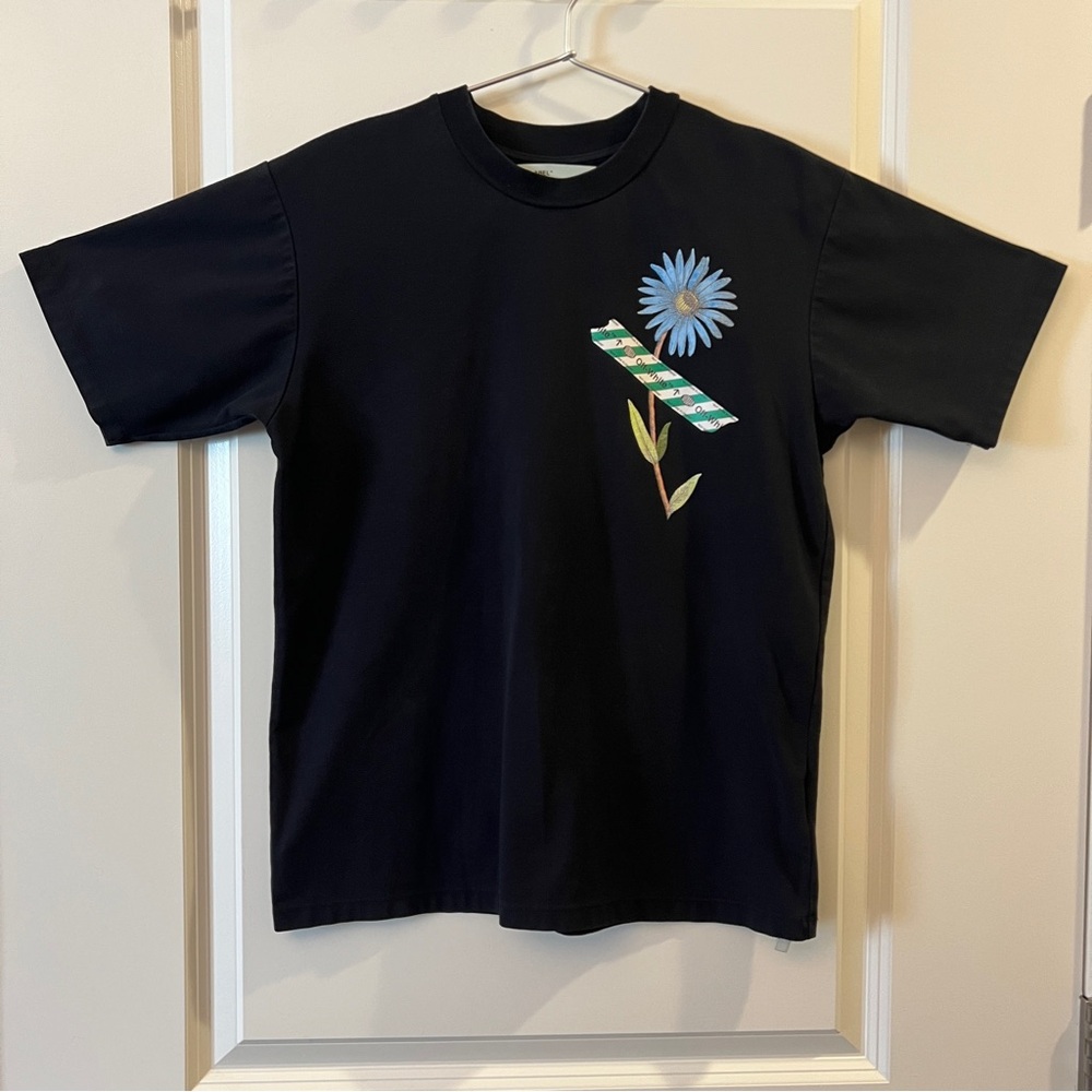 Off White Blue Daisy Black Tee